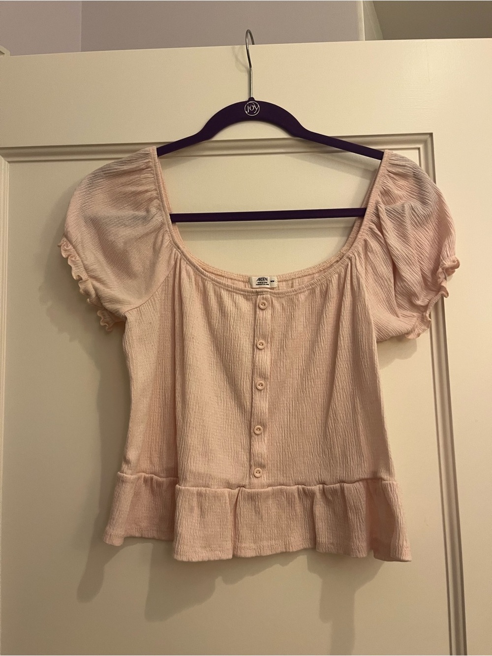 Ardene Light Pink Puff Sleeve Button-Front Top